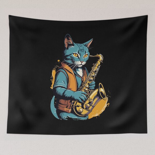 Item preview, Saxophonist Cat Funny Saxophone Jazz Design designed and sold by LuminOrb.