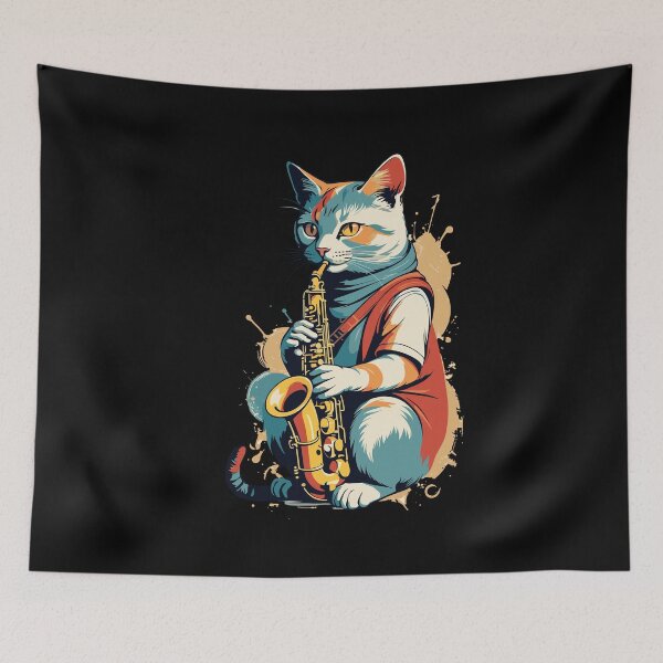 Item preview, Saxophonist Cat Funny Jazz Design designed and sold by LuminOrb.