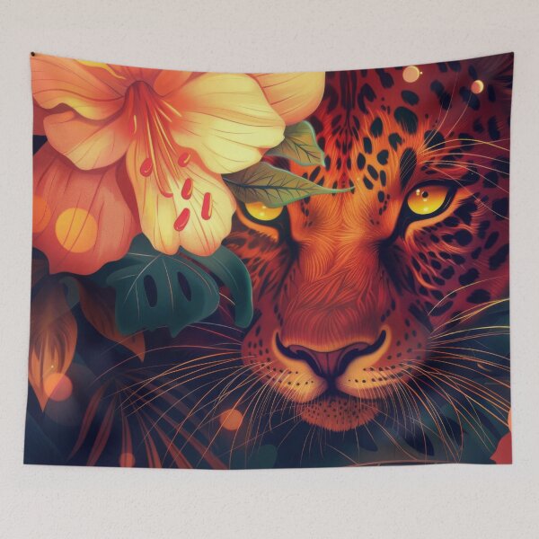 Item preview, Leopard sneaks through flowering bushes designed and sold by FlowersColorful.