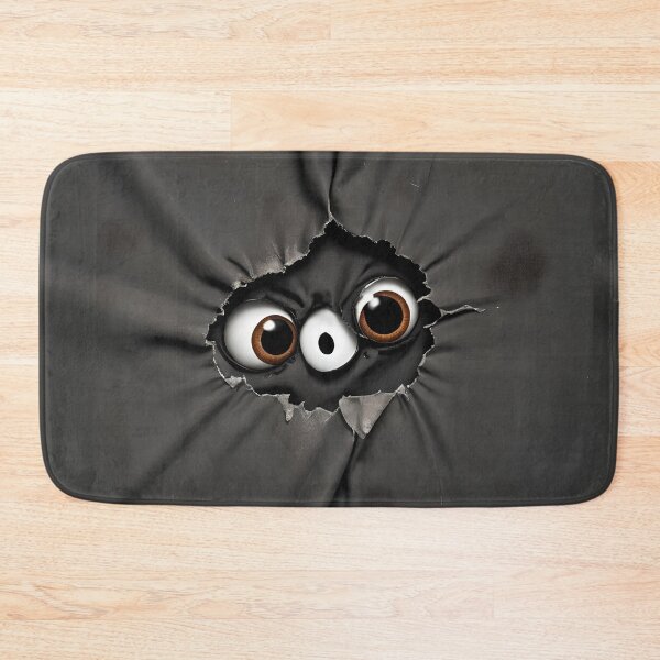 Item preview, Googly eyes through a torn hole in a dark black background of piece of cloth designed and sold by Tininai.