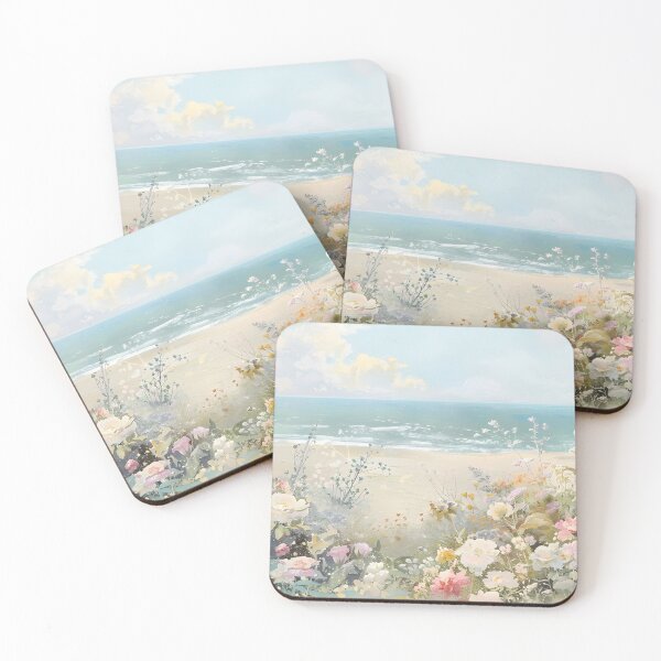 Item preview, Tranquil Seascape: Muted Pastel Painting of Flowers by the Beach designed and sold by Jozefin's Studio.