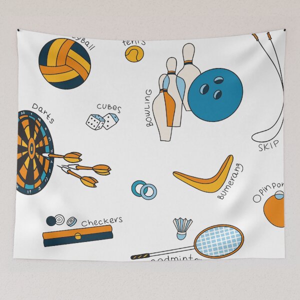 Item preview, Leisure elements, stickers  set design, volleyball, darts, bowling, pin pong, illustration designed and sold by NatalkaP.
