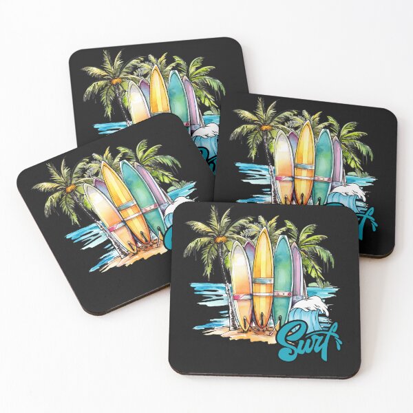 Item preview, Watercolor Beach Scene With Surfboards and Palm Trees designed and sold by AlienOccupation.