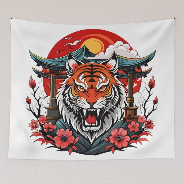 Item preview, Asian Tiger Pagoda Illustration designed and sold by Arextr.