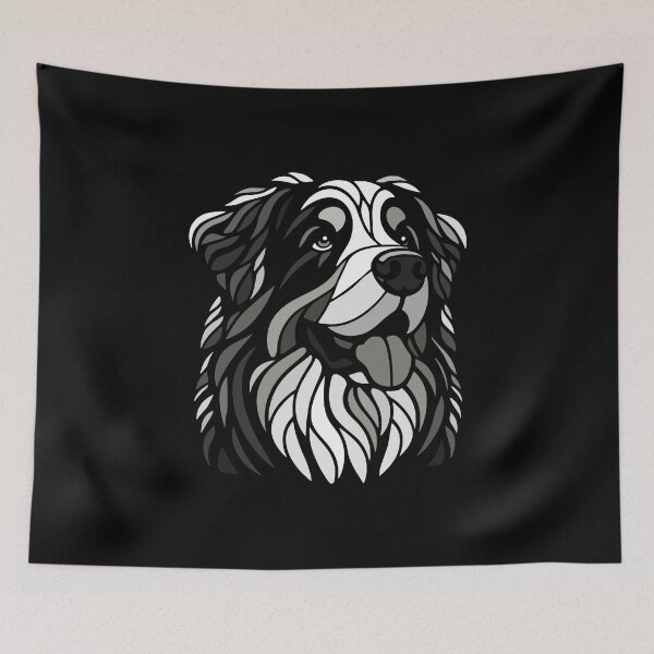 Item preview, Bernese mountain dog head black and white geometric art, pop art, polygonal illustration designed and sold by CutOriginalArt.