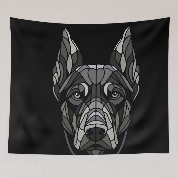 Item preview, Doberman dog geometric art, pop art, black and white polygonal illustration designed and sold by CutOriginalArt.