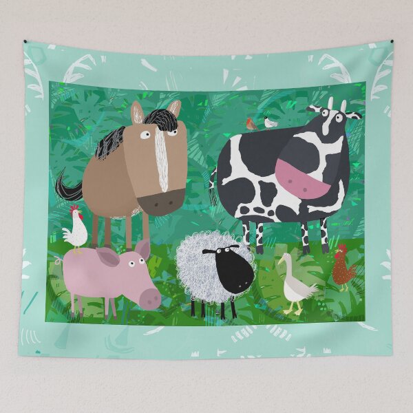 Item preview, Funny Farm Animals in the Green Foliage by Artist Carla Daly designed and sold by Carla Daly.