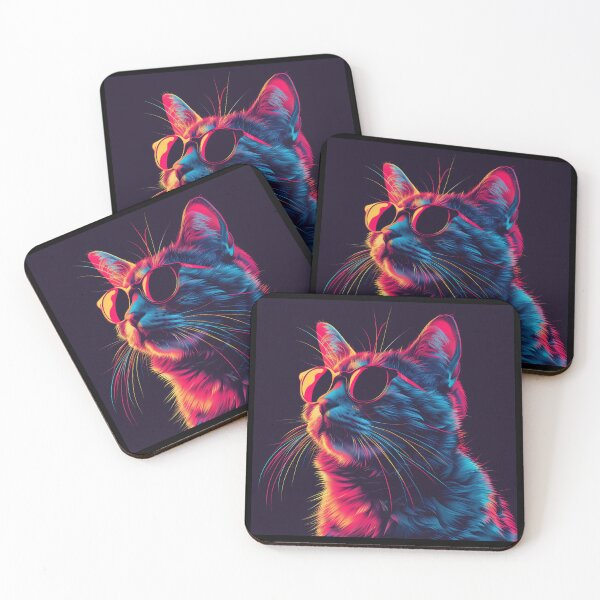 Item preview, Stylish Cat with Sunglasses in Vaporwave Aesthetics designed and sold by Artful-Adam.