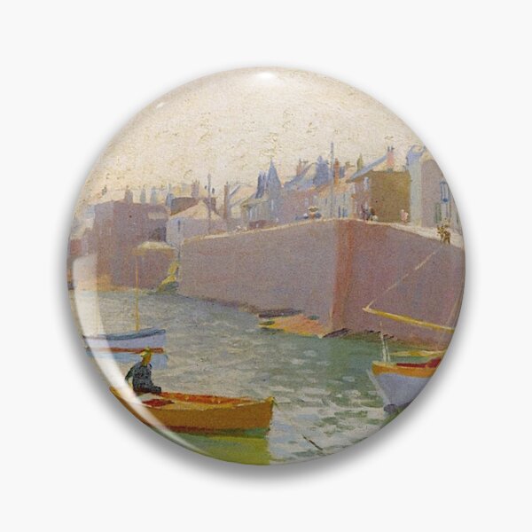 Item preview, European Harbor vintage impressionist painting designed and sold by Vintage Designs +.