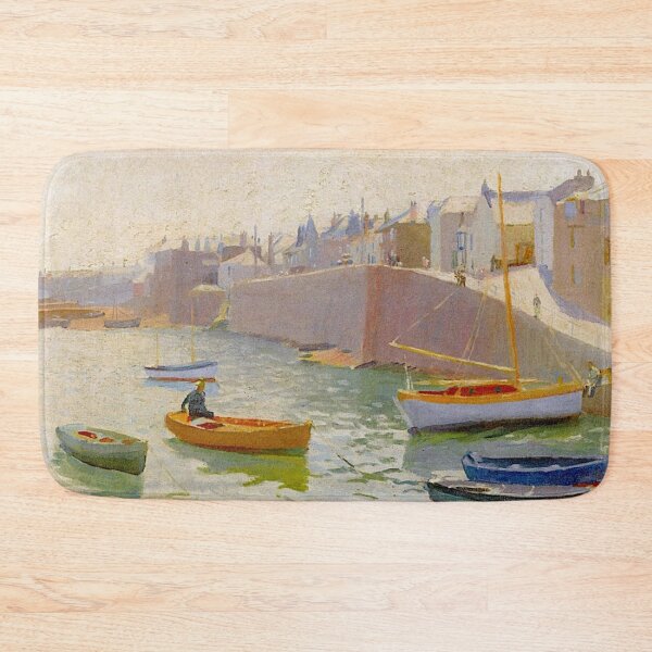 Aperçu de l'œuvre European Harbor vintage impressionist painting créée et vendue par Vintage Designs +.