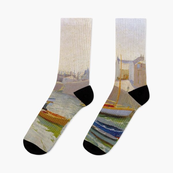 Item preview, European Harbor vintage impressionist painting designed and sold by Vintage Designs +.
