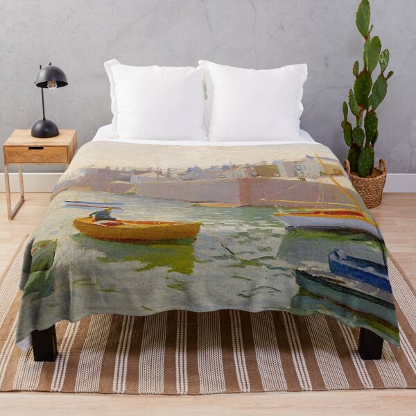 Aperçu de l'œuvre European Harbor vintage impressionist painting créée et vendue par Vintage Designs +.