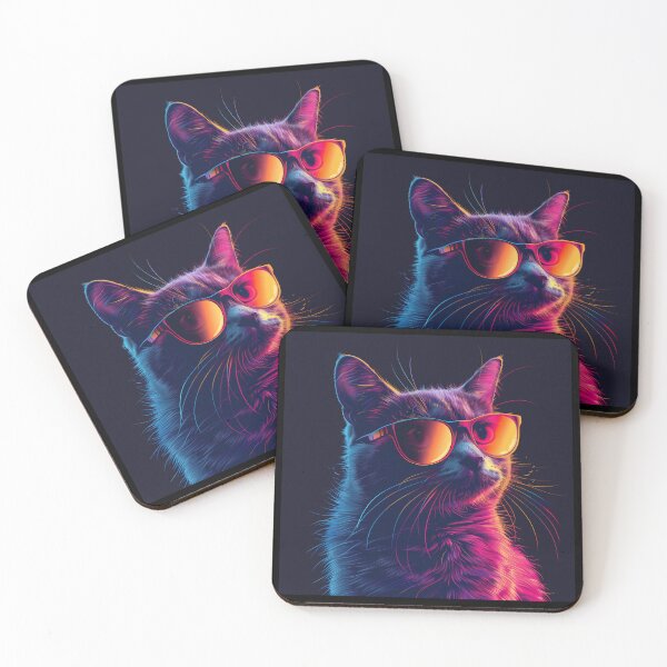 Item preview, Vaporwave Whiskerwave: Portrait of Cat with Sunglasses designed and sold by Artful-Adam.