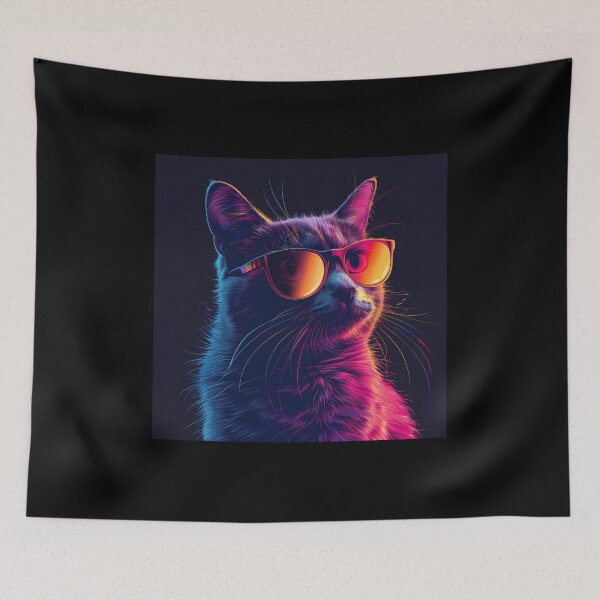 Item preview, Vaporwave Whiskerwave: Portrait of Cat with Sunglasses designed and sold by Artful-Adam.