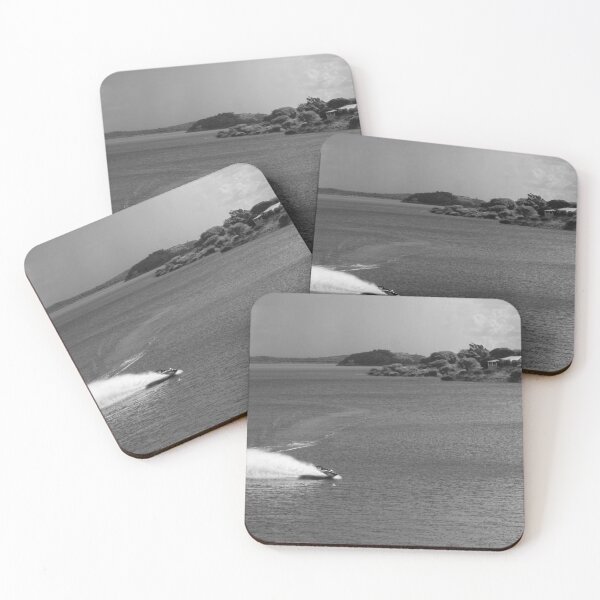 Item preview, A jet ski at high speed on a lake in black and white designed and sold by felipequeiroz.