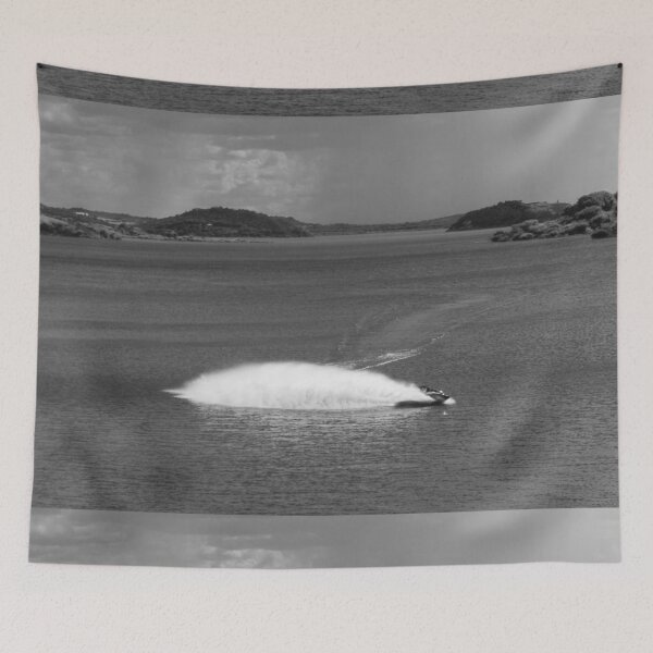 Item preview, A jet ski at high speed on a lake in black and white designed and sold by felipequeiroz.
