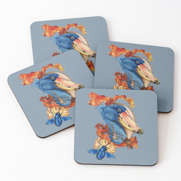 Item preview, Shoebill, dragonfly, and flowers designed and sold by KnowingWonder.