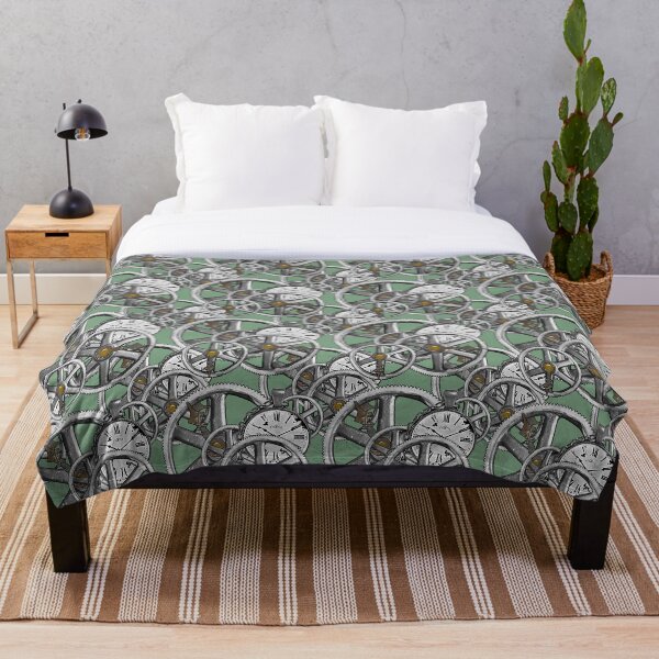 Gears and Time in Green and Bronze Throw Blanket