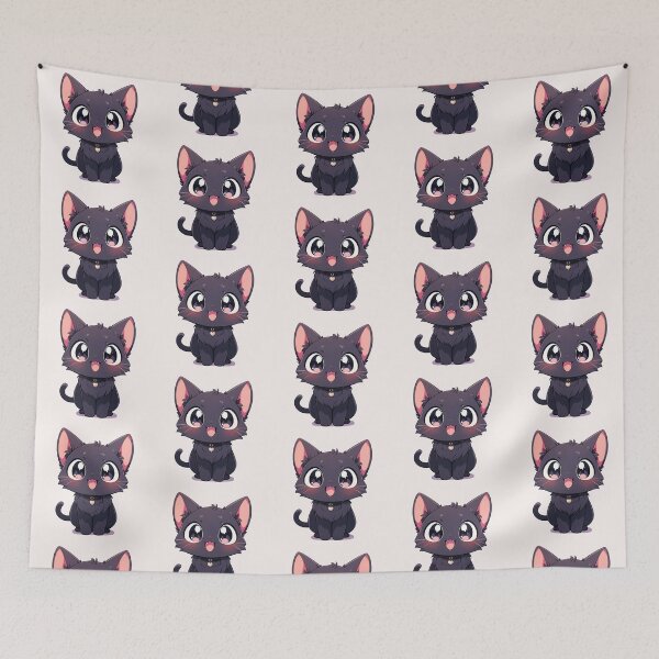 Item preview, Cute Kawaii Anime Black Cat Kitty Smiling designed and sold by CozyKawaiiArt.