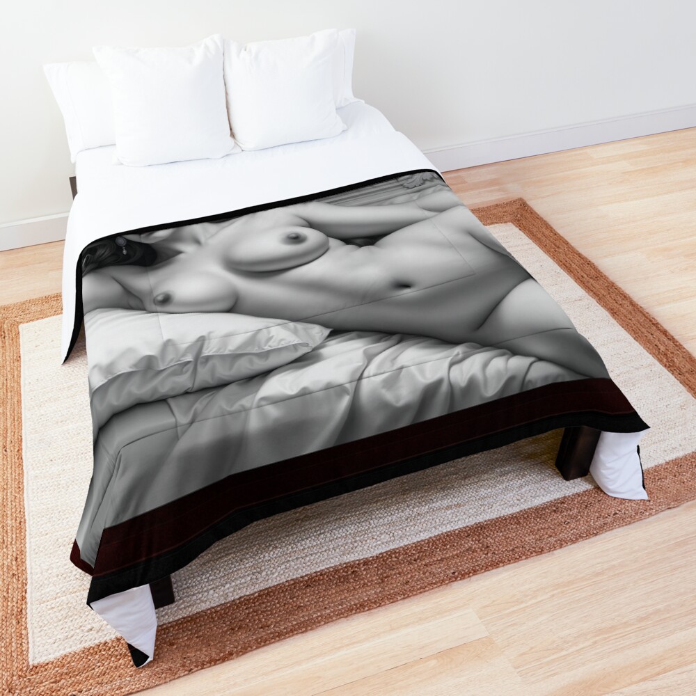 Reclining Nude Illustration AI Concept Art by Xzendor7 - A Beauty On Satin Sheets 3 Reclining Nude Illustration Stunning AI Concept Art Portrait by Xzendor7 Decorative Comforter
