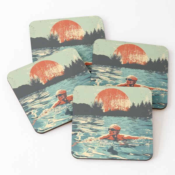 Item preview, Swimmer wild water swimming retro sunset designed and sold by Wildflow Creations.