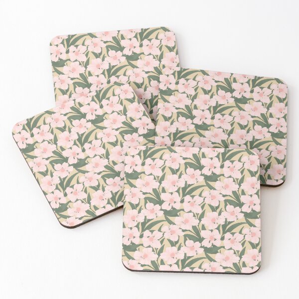 Item preview, Light pink flowers in a jungle style layout on a yellow color background designed and sold by JasmineGDesigns.