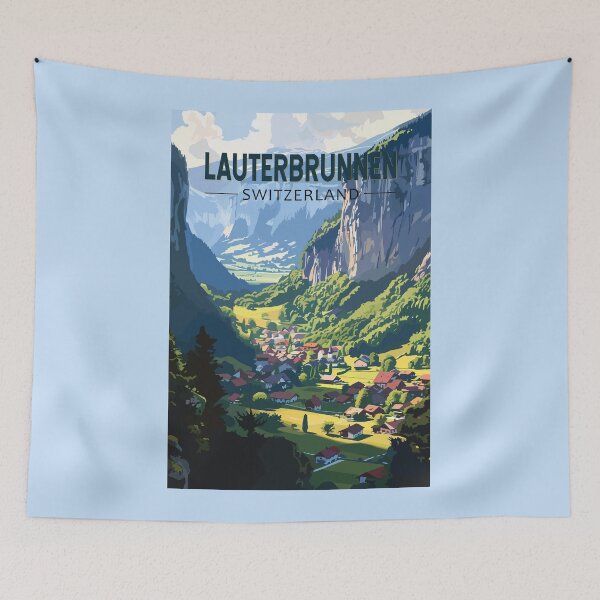 Item preview, Lauterbrunnen Switzerland Travel Art Vintage designed and sold by KrisSidDesigns.