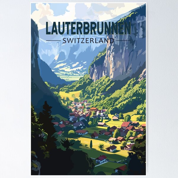 Item preview, Lauterbrunnen Switzerland Travel Art Vintage designed and sold by KrisSidDesigns.