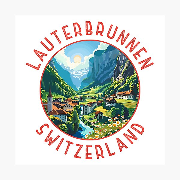Item preview, Lauterbrunnen Switzerland Retro Distressed Circle designed and sold by KrisSidDesigns.