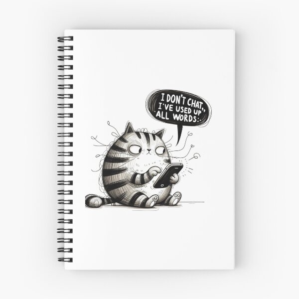 Item preview, Whimsical Cat Quote - 'I've Used Up All My Words' - Introvert Art designed and sold by BlueGoldArt.