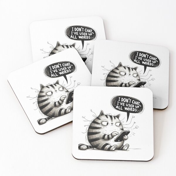 Item preview, Whimsical Cat Quote - 'I've Used Up All My Words' - Introvert Art designed and sold by BlueGoldArt.