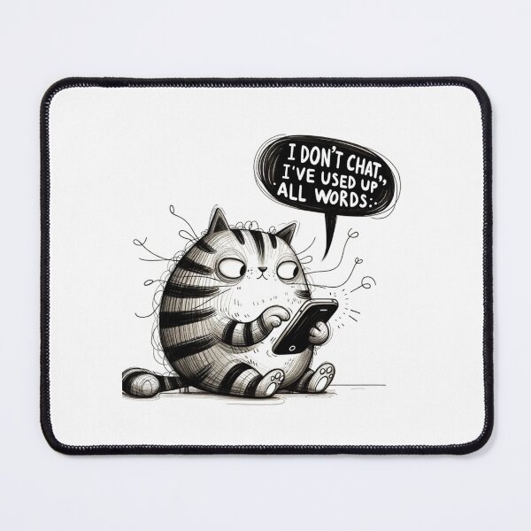 Item preview, Whimsical Cat Quote - 'I've Used Up All My Words' - Introvert Art designed and sold by BlueGoldArt.