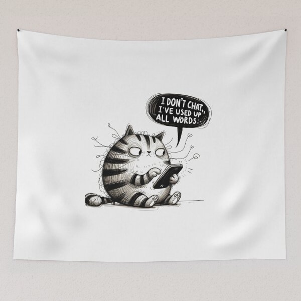 Item preview, Whimsical Cat Quote - 'I've Used Up All My Words' - Introvert Art designed and sold by BlueGoldArt.
