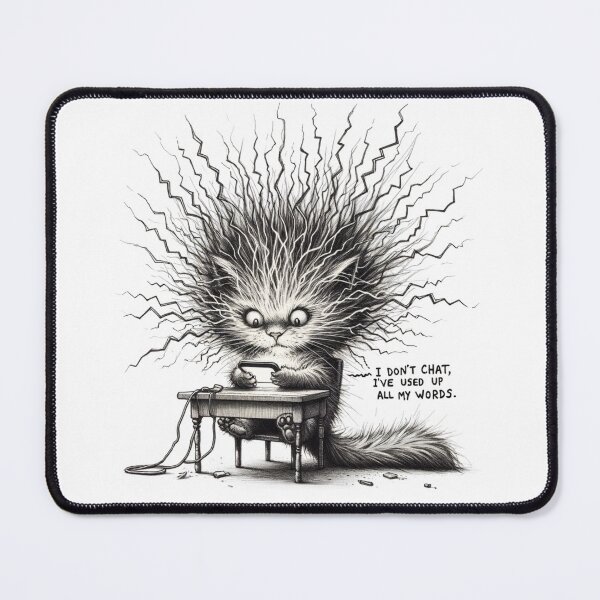 Item preview, I Don't chat, I've used up all my words Whimsical Cat Quote designed and sold by BlueGoldArt.