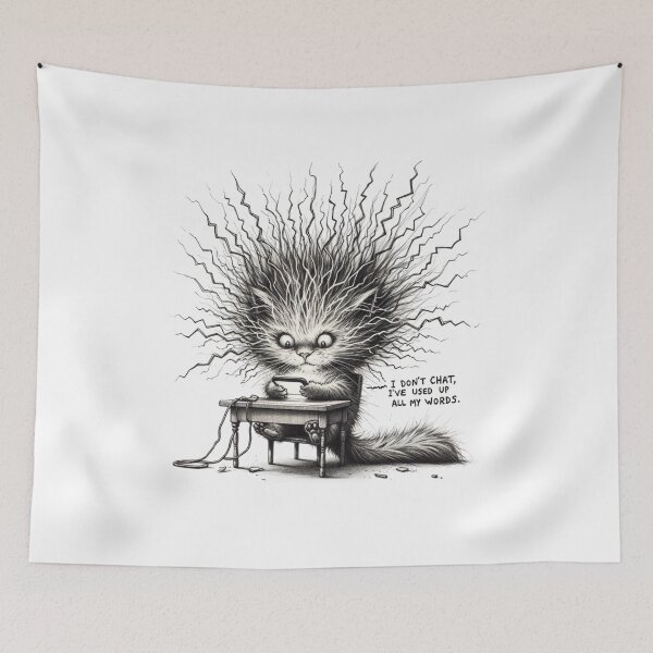 Item preview, I Don't chat, I've used up all my words Whimsical Cat Quote designed and sold by BlueGoldArt.