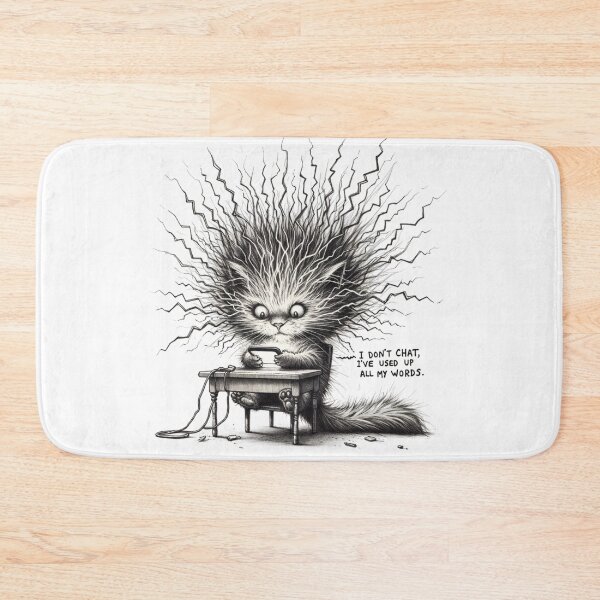 Item preview, I Don't chat, I've used up all my words Whimsical Cat Quote designed and sold by BlueGoldArt.