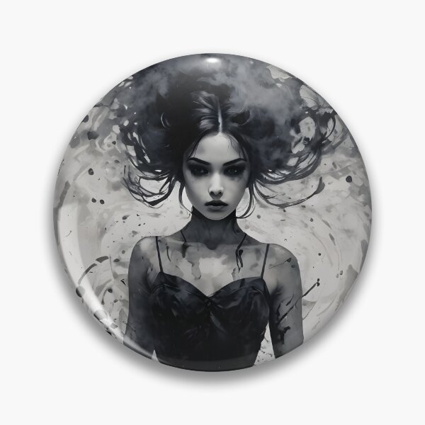 Aperçu de l'œuvre Fille Anime monochrome avec illustration d'encre d'énergie tourbillonnante créée et vendue par ByteyCreatives.