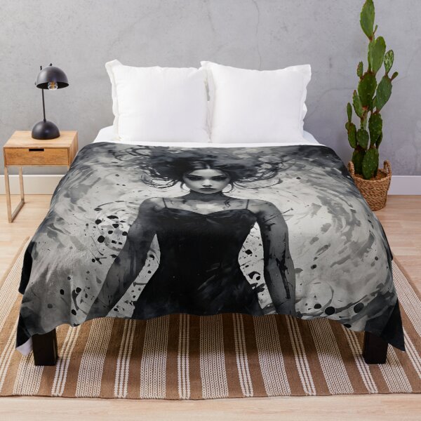Item preview, Monochrome Anime Girl with Swirling Energy Ink Illustration designed and sold by ByteyCreatives.