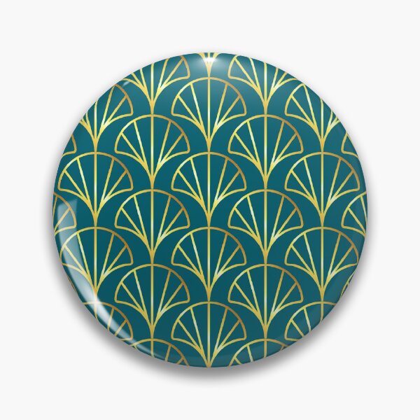 Item preview, Art Deco Golden Fan Pattern On Teal Blue designed and sold by DEC02.
