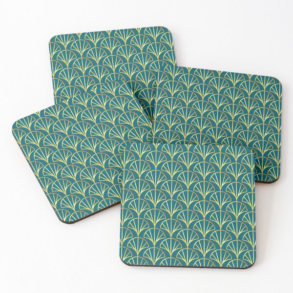Item preview, Art Deco Golden Fan Pattern On Teal Blue designed and sold by DEC02.