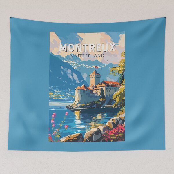 Item preview, Montreux Switzerland Travel Art Vintage designed and sold by KrisSidDesigns.
