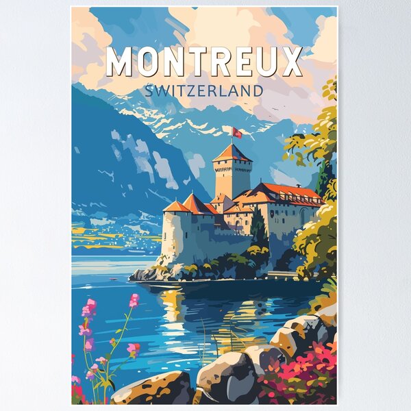 Item preview, Montreux Switzerland Travel Art Vintage designed and sold by KrisSidDesigns.