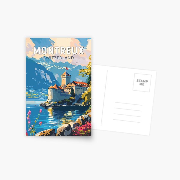 Item preview, Montreux Switzerland Travel Art Vintage designed and sold by KrisSidDesigns.