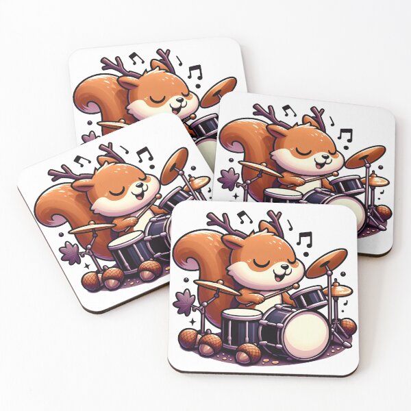Item preview, A cute squirrel playing the drums with acorns and twigs Sticker designed and sold by Stickers Studio.
