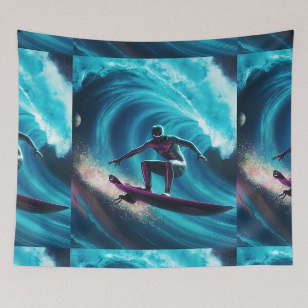 Item preview, Space Surfer with black and blue surface waves designed and sold by DunuStore.