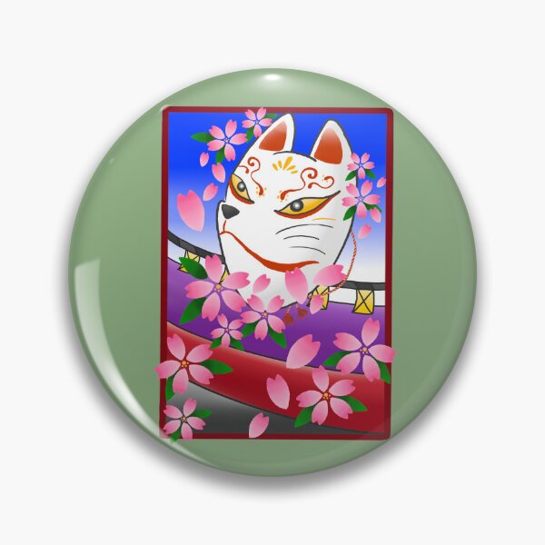 Artikelvorschau, Japanische Hanafuda Sakura Weißer Fuchs Maske Japan Kunst Logo Tattoo Samurai Kimono entworfen und verkauft von Marinaaa010.
