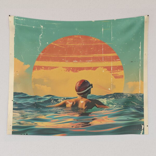 Item preview, Swimmer - open water swimming retro sunset designed and sold by Wildflow Creations.