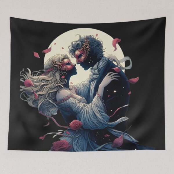 Item preview, Romantic couple meets under the moonlight in a masked love - romance and fantasy designed and sold by Karina Creative Studio.