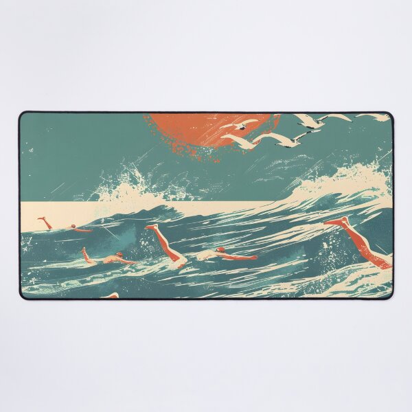 Item preview, Swimmers waves and seagulls retro sunset designed and sold by Wildflow Creations.