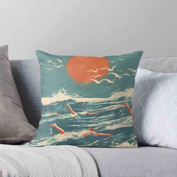 Item preview, Swimmers  waves and seagulls retro sunset   designed and sold by Wildflow Creations.